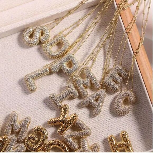Golden Dainty Bubble Letter 26 A-Z Letter Necklace - Picture 3 of 4